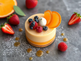 Forma di mela Mousse di mela strato di  mele a pezzettini con vaniglia tipo marmellatina,glassata al caramello e appoggiata su biscotto sottile