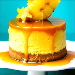 Tropical Pineapple cheese cake with pineapple caramel sauce on top
