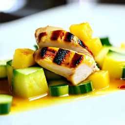 Diced pineapple and cucumber salad with grilled chicken