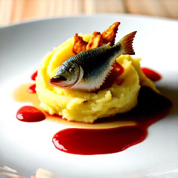 Mashed potatoes with fried blue catfish with sweet chili sauce