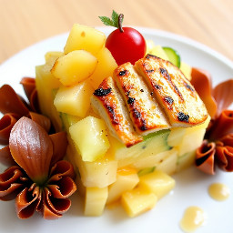 Diced pineapple and cucumber salad with grilled chicken