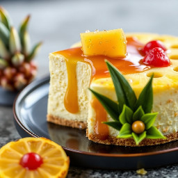 Tropical Pineapple cheese cake with pineapple caramel sauce on top