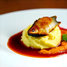 Mashed potatoes with fried blue catfish fillet with sweet chili sauce