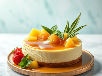 Tropical Pineapple cheese cake with pineapple caramel sauce on top
