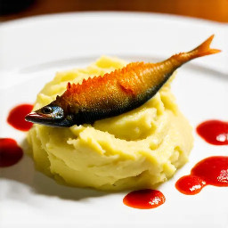 Mashed potatoes with fried blue catfish with sweet chili sauce