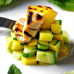 Diced pineapple and cucumber salad with grilled chicken