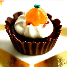 a rectangle chocolate tart shell filled with dark chocolate ganache, with a orange meringue on top and small christmas light decorations