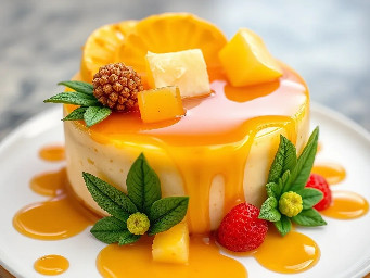 Tropical Pineapple cheese cake with pineapple caramel sauce on top