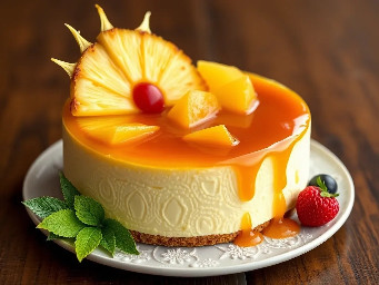 Tropical Pineapple cheese cake with pineapple caramel sauce on top