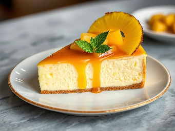 Tropical Pineapple cheese cake with pineapple caramel sauce on top
