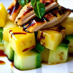 Diced pineapple and cucumber salad with grilled chicken topped with  balsamic vinaigrette