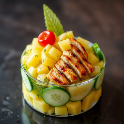 Diced pineapple and cucumber salad with grilled chicken